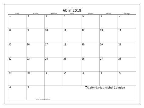 Calendarios abril 2019  LD