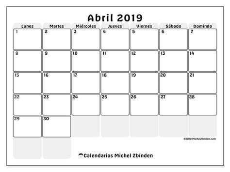 Calendarios abril 2019  LD