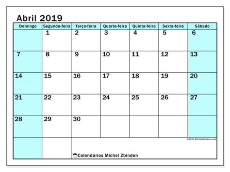 Calendários abril de 2019  DS