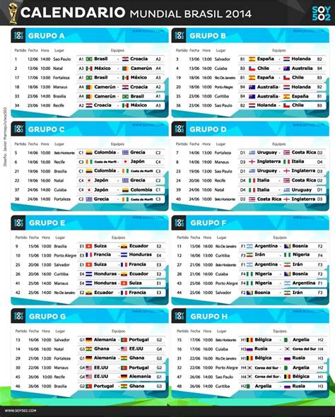 Calendarios del Mundial de Fútbol de Brasil 2014   Beevoz