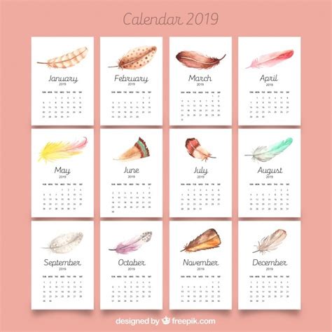 Calendarios en vector 2019 para descargar gratis   Illustrator
