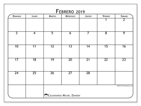 Calendarios febrero 2019  DS