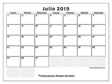 Calendarios julio 2019  LD