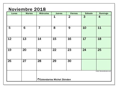 Calendarios noviembre 2018  LD