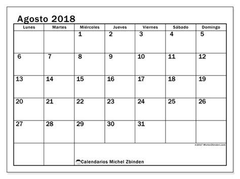 Calendarios para imprimir agosto 2018   Fecha del mes   España