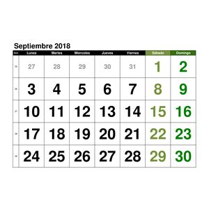 Calendario【Septiembre 2018】en formato EXCEL GRATIS