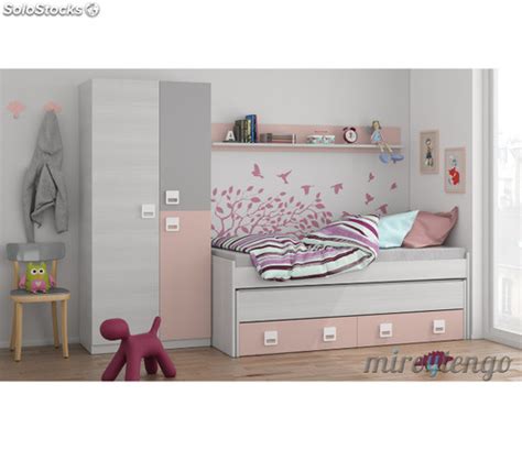 Cama nido 2 cajones + estanteria blanca rosa de dormitorio ...