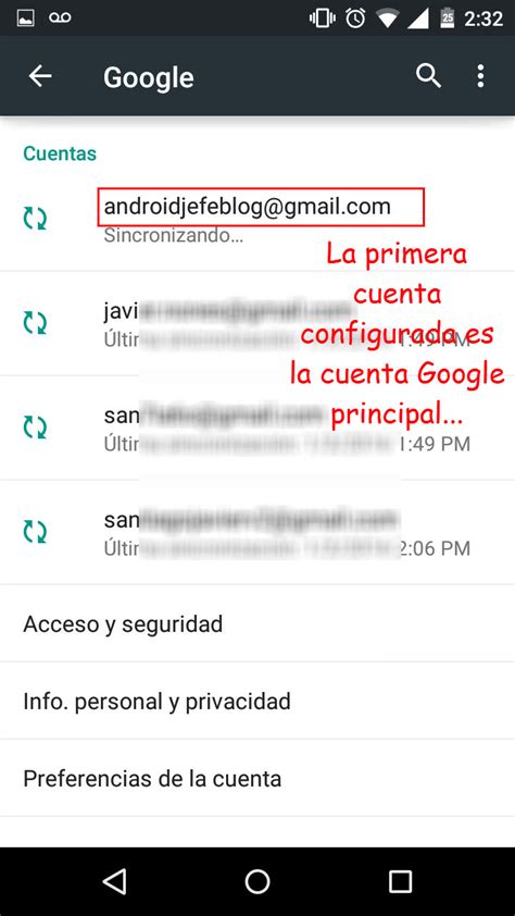 Cambiar la cuenta Google principal de Android • Android Jefe