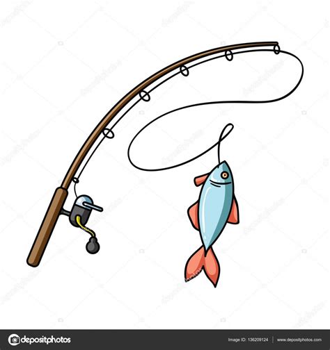 Caña de pescar y peces icono en estilo de dibujos animados ...