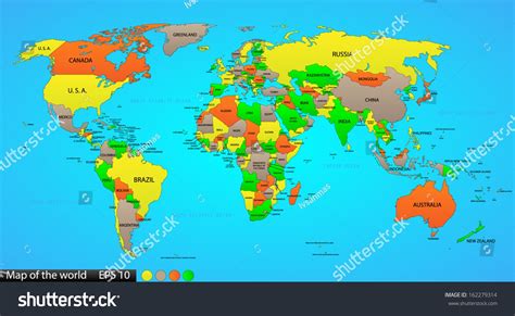 Canada Map Labeled political world map on ocean blue stock ...