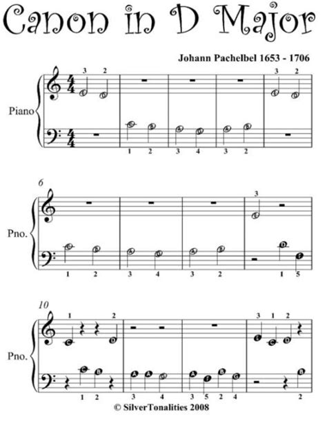 Canon in D Beginner Piano Sheet Music by Johann Pachelbel ...