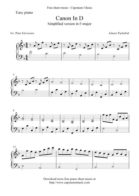 Canon In D by Pachelbel   Free piano sheet music