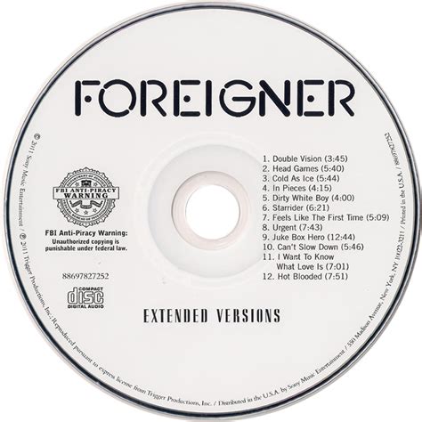 Carátula Cd de Foreigner   Extended Versions   Portada