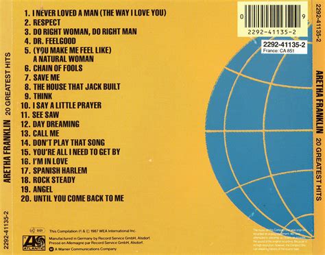 Carátula Trasera de Aretha Franklin   20 Greatest Hits ...
