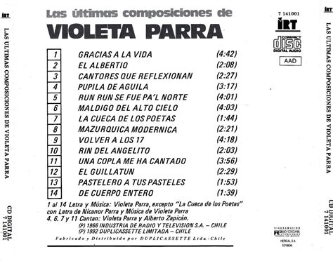 Carátula Trasera de Las Ultimas Composiciones de Violeta ...
