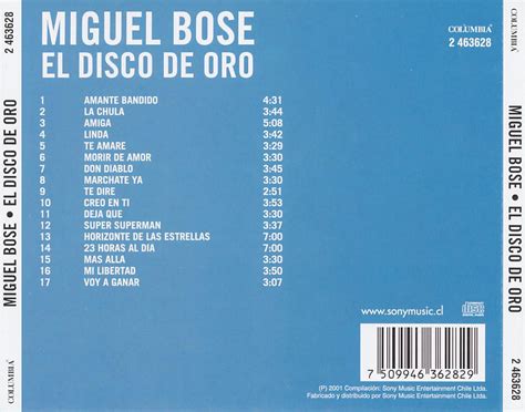 Carátula Trasera de Miguel Bose   El Disco De Oro   Portada