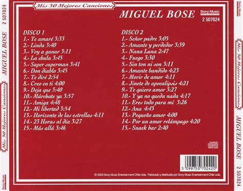 Carátula Trasera de Miguel Bose   Mis 30 Mejores Canciones ...