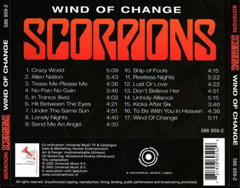 Carátula Trasera de Scorpions   Wind Of Change   Portada