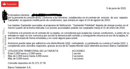 Carta del Santander con respecto a mis tarjetas Isantander ...