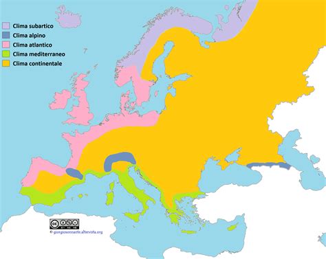 Carta geografica: aree climatiche d Europa | Clima