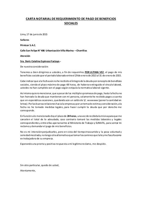 Carta notarial beneficios sociales catalina