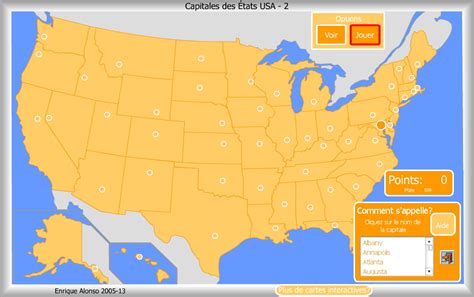 Carte interactive des USA Capitales des états des États ...