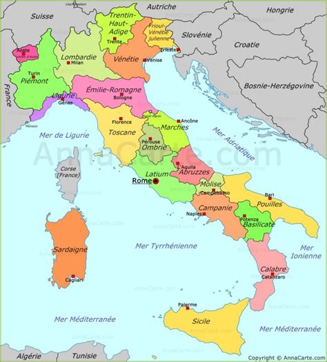 Carte politique de l Italie   AnnaCarte.com