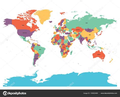Carte politique du monde avec l’Antarctique. Pays en ...