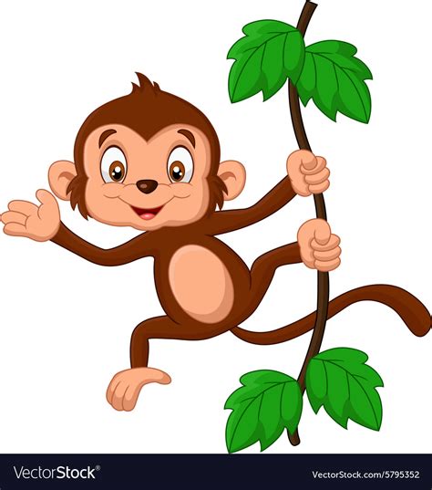 Cartoon monkey hanging in tree Royalty Free Vector Image