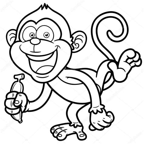 Cartoon monkey with banana   Coloring book — Stock Vector ...