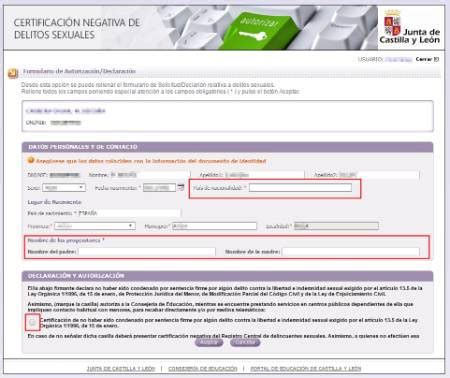 Castilla y León Educación   Certificado de delitos ...