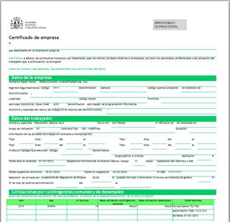 Certificado de empresa por Expediente de Regulación de Empleo