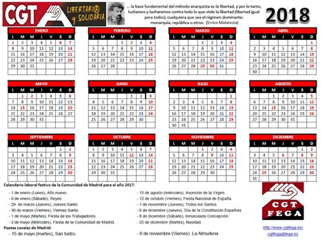 CGTFEGA: CALENDARIO LABORAL DE MADRID 2018