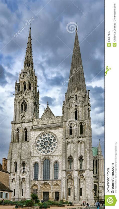 Chartres Gothic Cathedral Main Facade And Towers Royalty ...