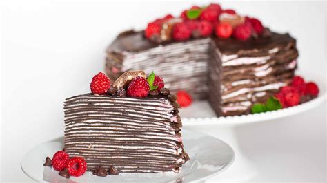 Chocolate Raspberry Crepe Cake   YouTube