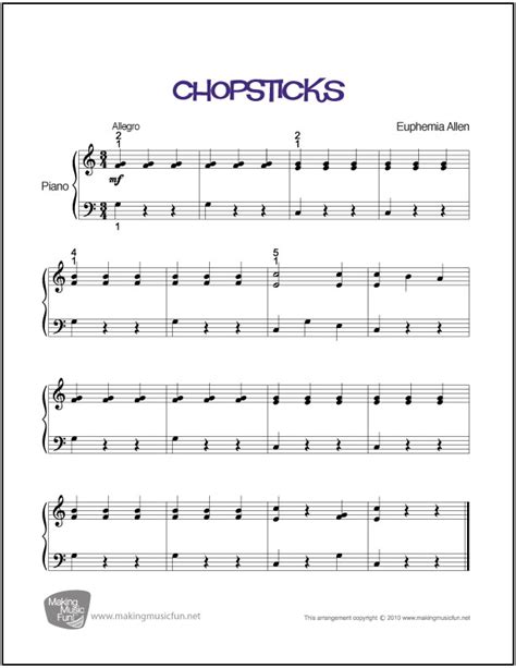 Chopsticks  Allen  | Beginner/Easy Piano Sheet Music ...