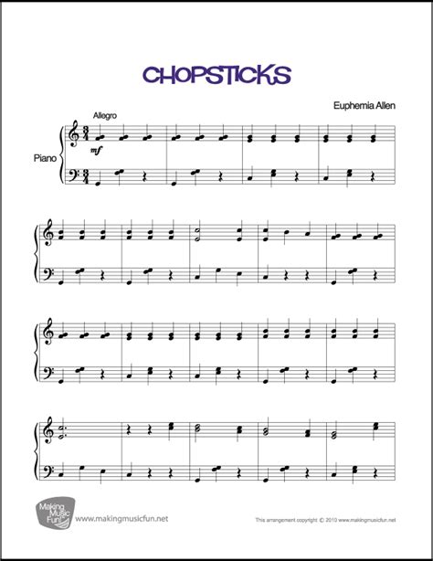 Chopsticks | Easy Piano Sheet Music   MakingMusicFun.net
