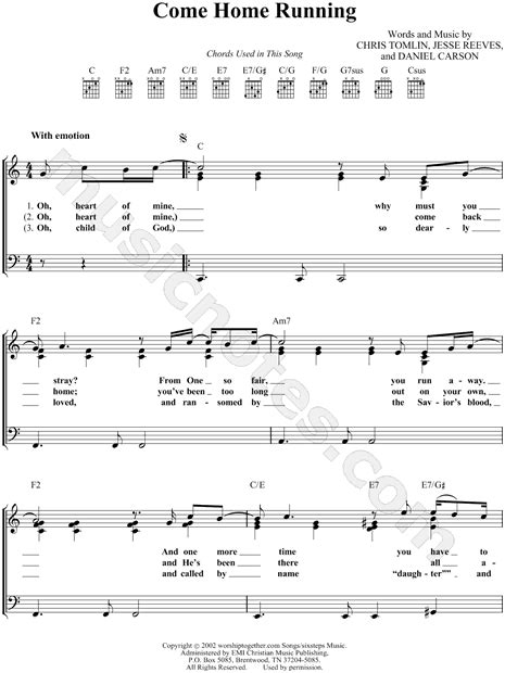Chris Tomlin  Come Home Running  Sheet Music in C Major ...