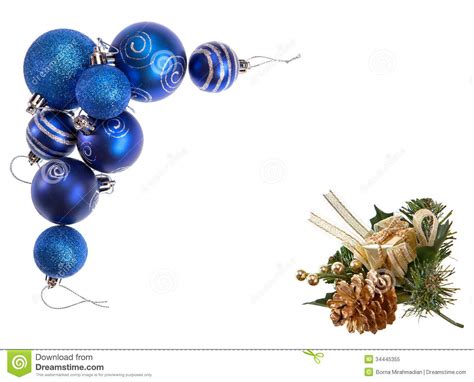 Chucherías decorativas de la Navidad azul y cono de oro ...