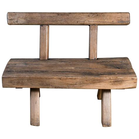 Chunky Rustic Wooden Bench with Back, circa 1920 at 1stdibs