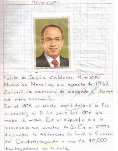 Circulan  biografía  de Felipe Calderón escrita por niño ...