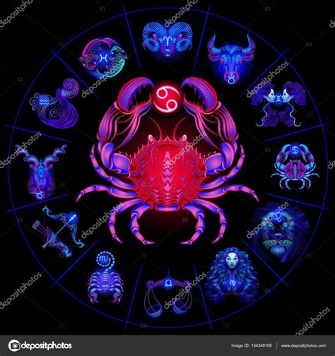 Círculo del horóscopo de neón con signos del zodiaco ...