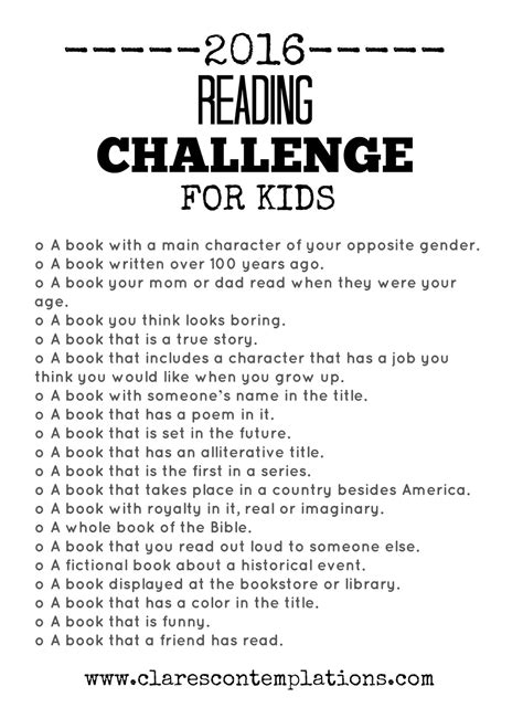 Clare s Contemplations: 2016 Reading Challenge  For Kids!
