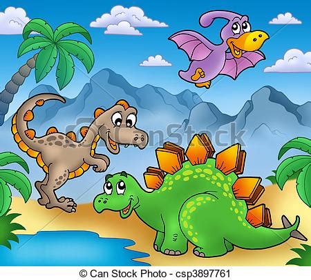 Clipart of Landscape with dinosaurs 2   color illustration ...