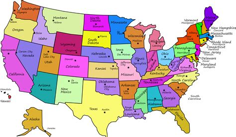 Clipart United States Map With Capitals, and State Names