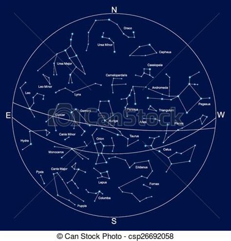 Clipart vectorial de cielo, mapa, y, constelaciones, con ...