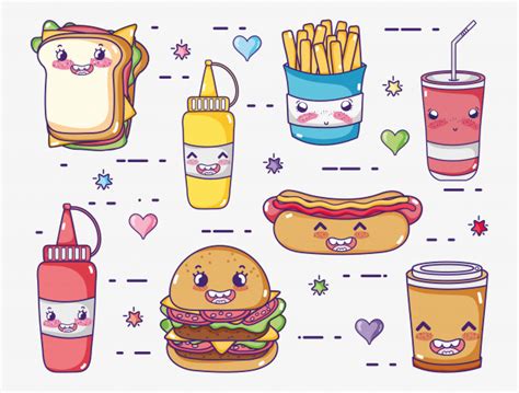 Colección de comida rápida dibujos kawaii | Descargar ...