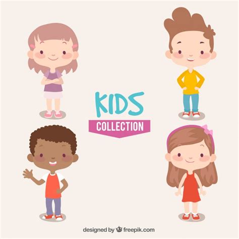 Colección de cuatro niños sonrientes | Descargar Vectores ...