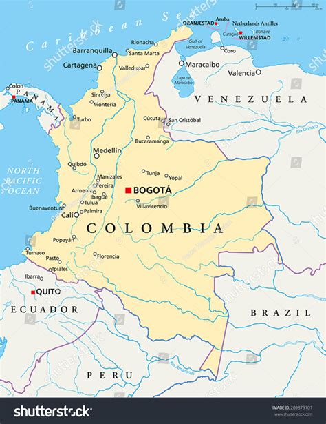 Colombia Political Map Capital Bogota National Stock ...