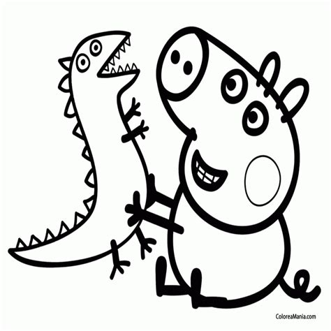 Colorear George Con Su Dinosaurio Peppa Pig Dibujo Para ...